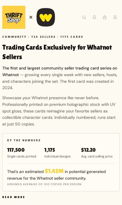Thrift Shop Cards website screenshot