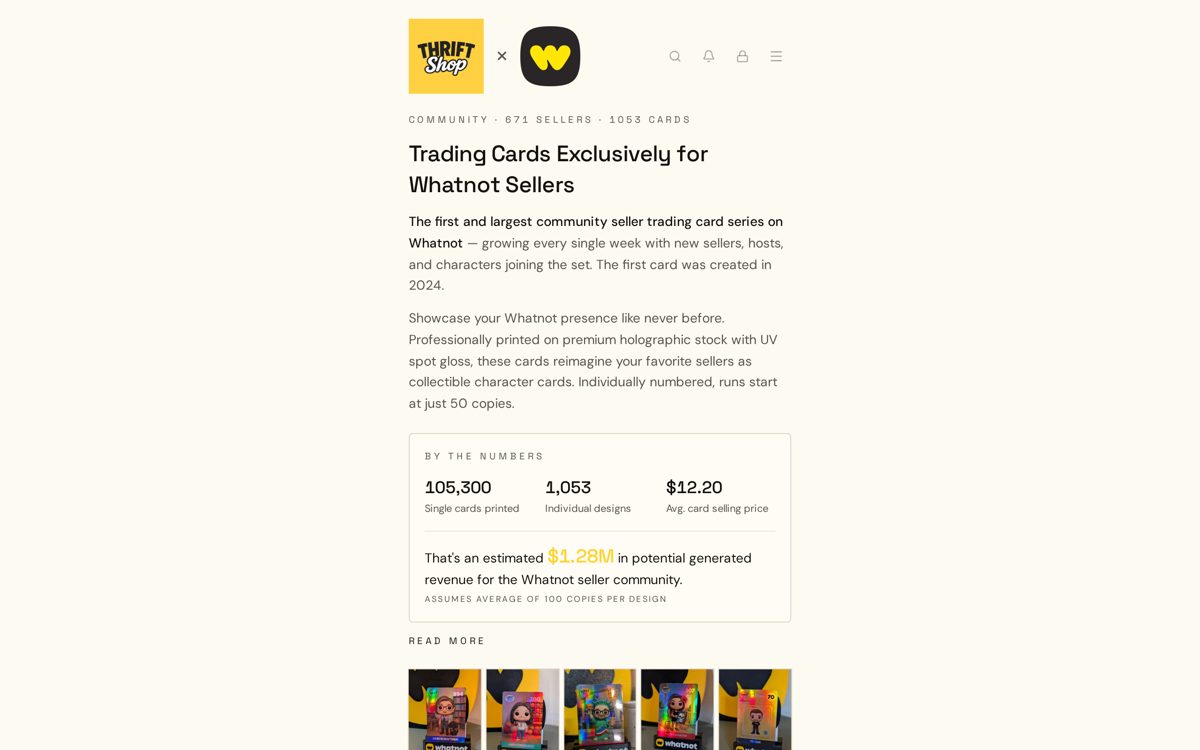 Thrift Shop Cards website screenshot